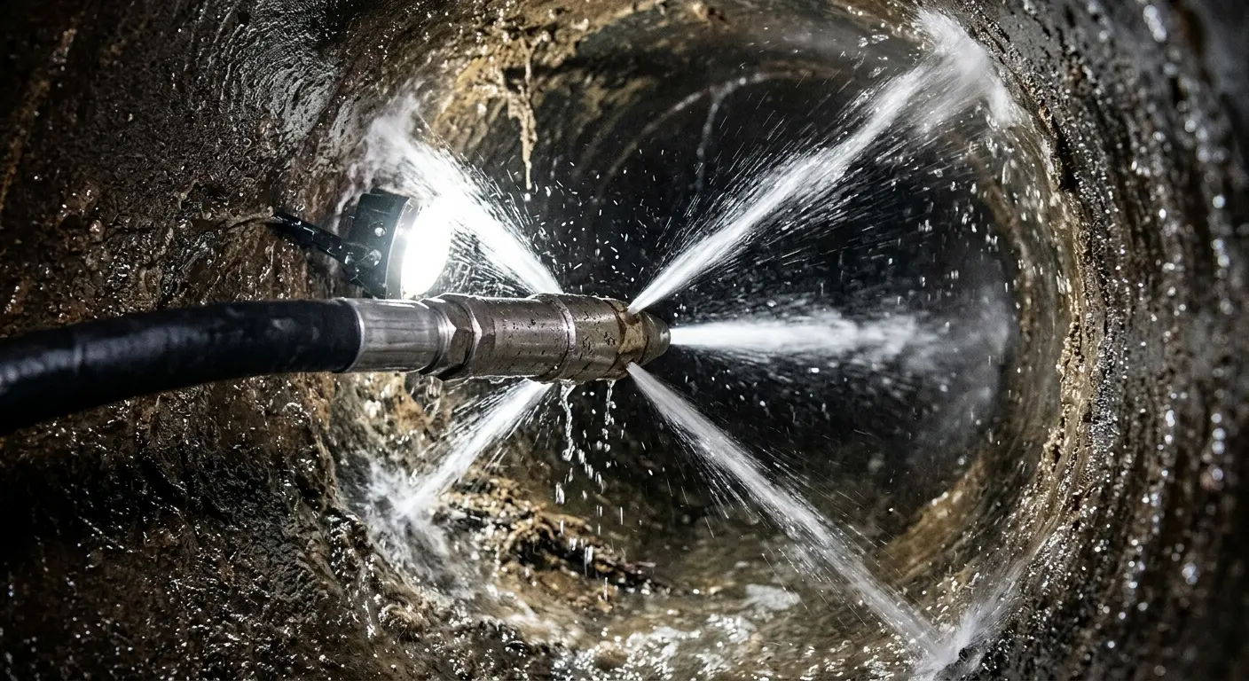 High-pressure hydro jetting nozzle cleaning sewer pipe for Sewer Cleanout in Shawano